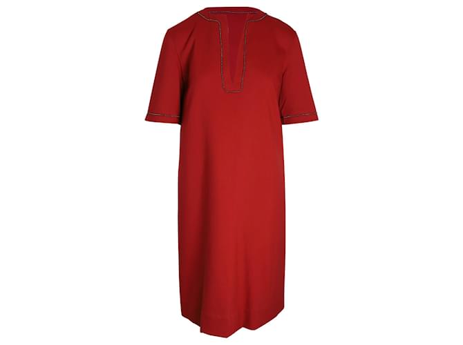Bottega Veneta Beaded Dress in Red Wool  ref.1086030