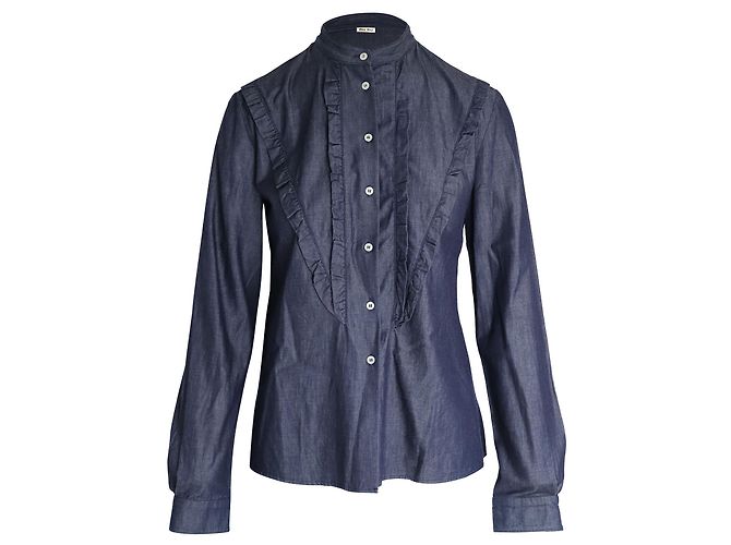 Camicia Miu Miu con Volant in Cotone Blu
