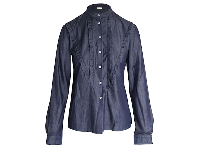 Miu Miu Ruffled Shirt in Blue Cotton  ref.1086041