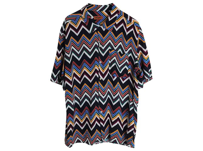 Missoni Zigzag Short Sleeve Button Up Shirt in Multicolor Viscose Multiple colors Cellulose fibre  ref.1086063