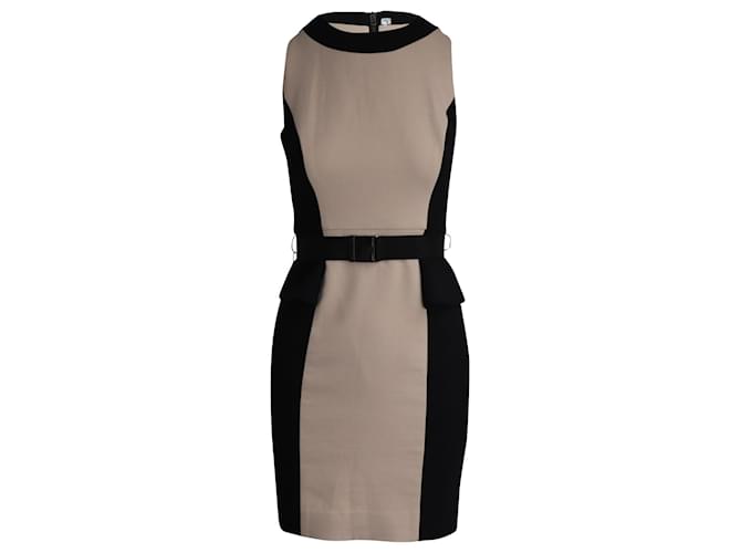 Milly Belted Sleeveless Dress in Beige and Black Polyester  ref.1086066