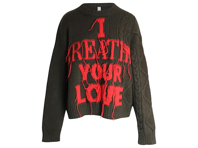 Valentino „I Breathe Your Love“-Pullover aus grüner Schurwolle  ref.1086078
