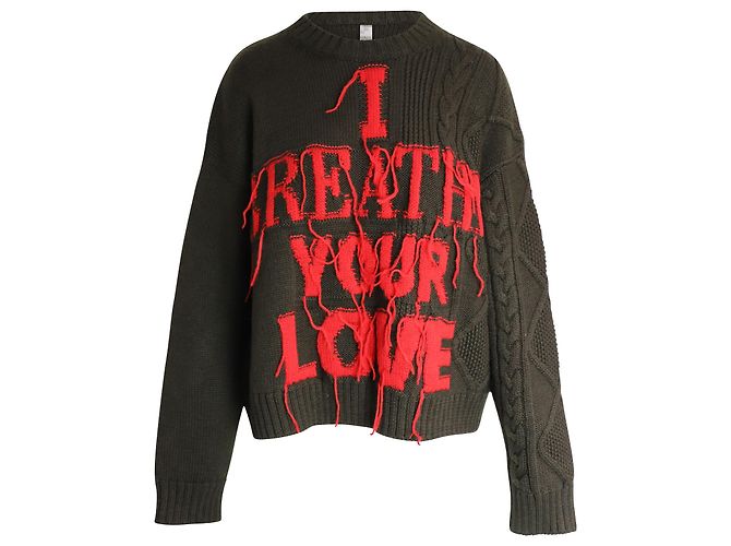 Valentino „I Breathe Your Love“-Pullover aus grüner Schurwolle