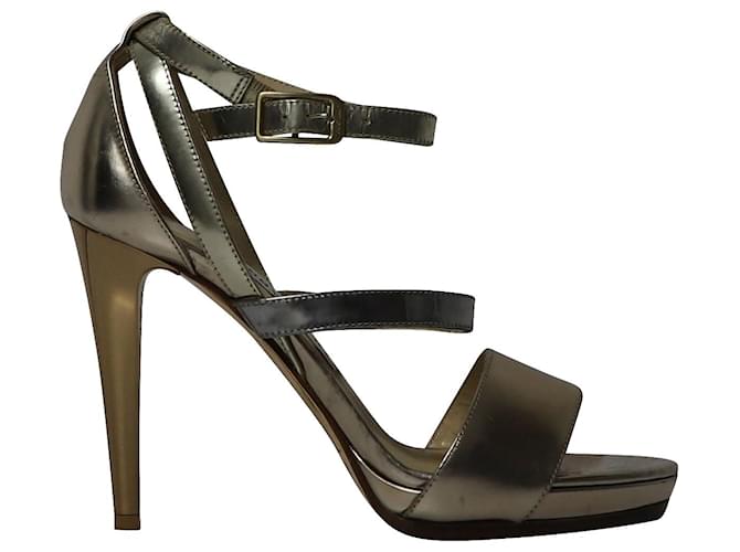 Jimmy Choo Riemchensandalen mit offenem Zehenbereich und hohem Absatz aus goldmetallischem Leder Golden  ref.1086079