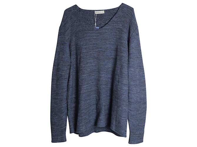 Etro V-neck Knit Sweater in Blue Cotton Linen  ref.1086081