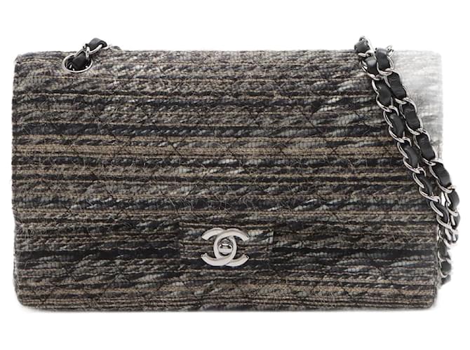 Chanel black 2005-2006 Rabat doublé classique en tweed moyen Noir  ref.1086103