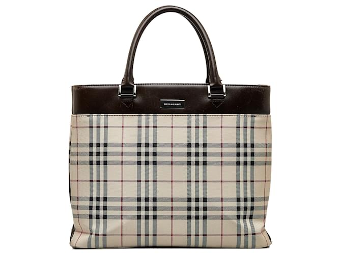 Burberry Brown House Check Tote Beige Cloth Cloth  ref.1086159