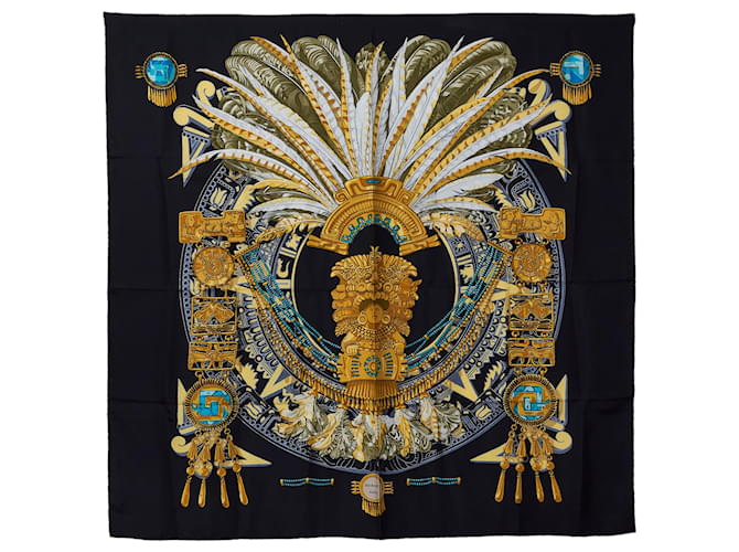 Hermès Foulard en soie Hermes Mexique noir Tissu  ref.1086166