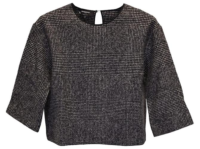Rochas karierte, kurze Bluse aus schwarzer und weißer Wolle  ref.1086198