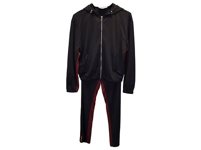 Conjunto de jaqueta e calça de moletom Prada Red Stripe em viscose preta