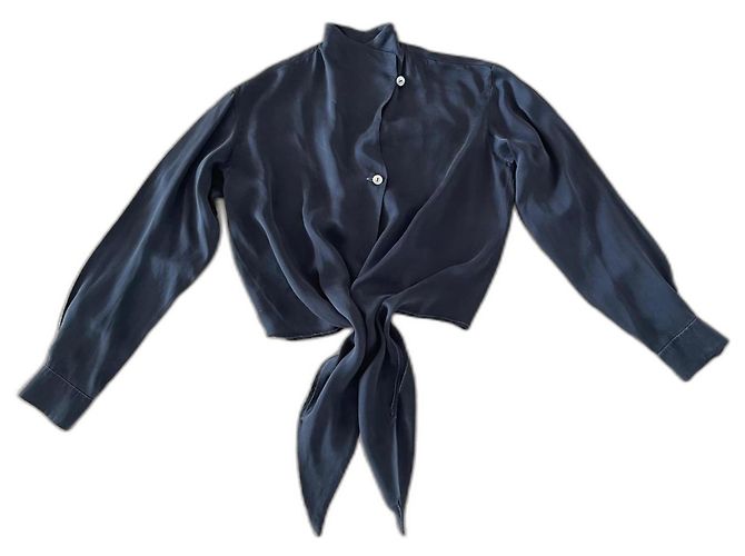 heart wrap blouse Apostrophe silk satin dark gray T. 36 Dark grey