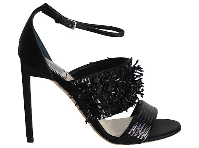 Christian Dior Diva Sequin Embellished Open Toe Sandals in Black Satin  ref.1086328