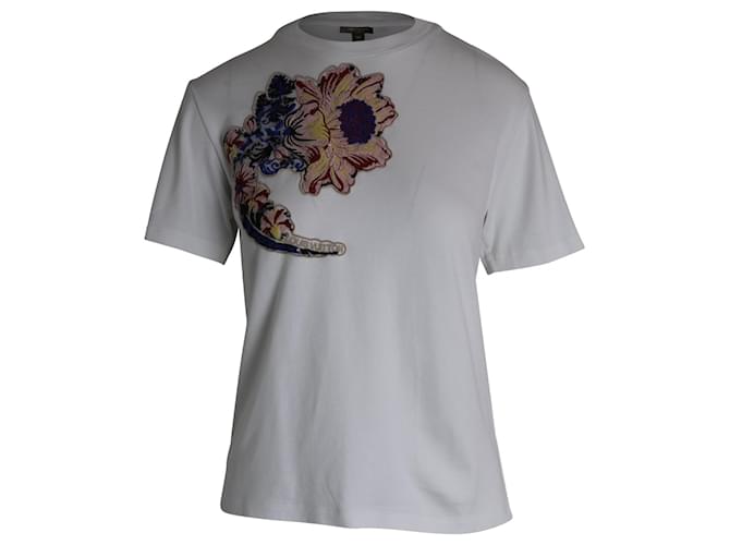 Louis Vuitton Camiseta bordada com flores em algodão branco  ref.1086340