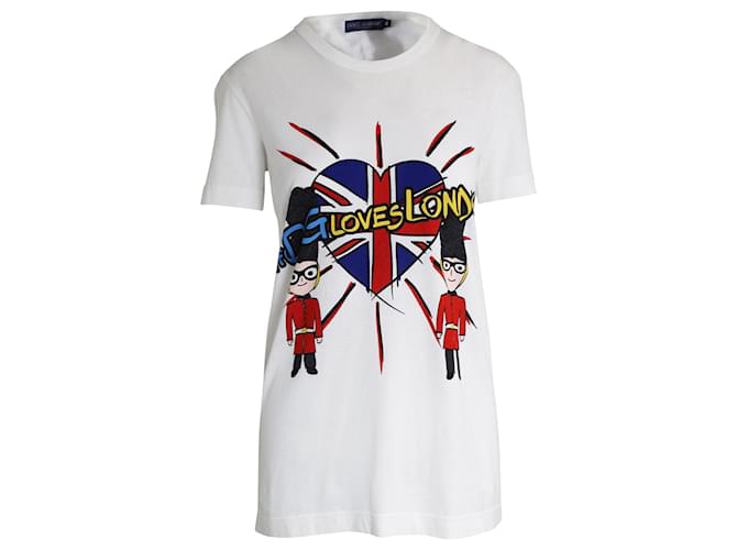 Dolce & Gabbana „DG Loves London“-Print-T-Shirt aus weißer Baumwolle  ref.1086341