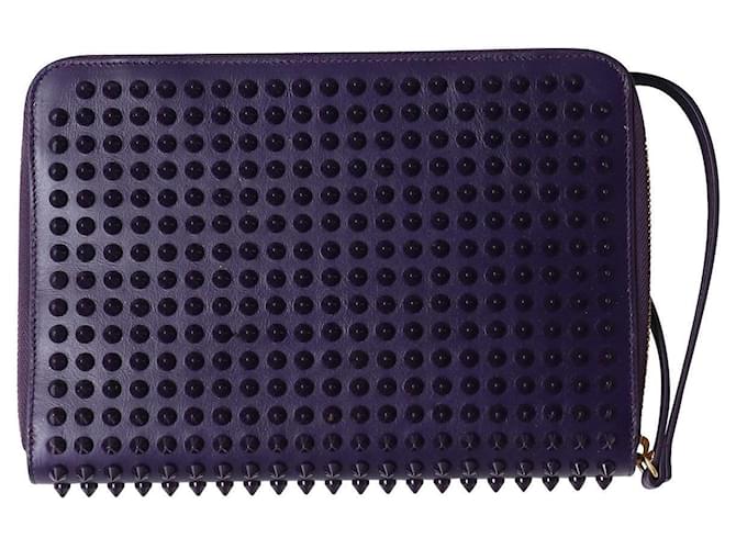 Christian Louboutin Spike Embellished Travel Wallet in Purple Leather  ref.1086349