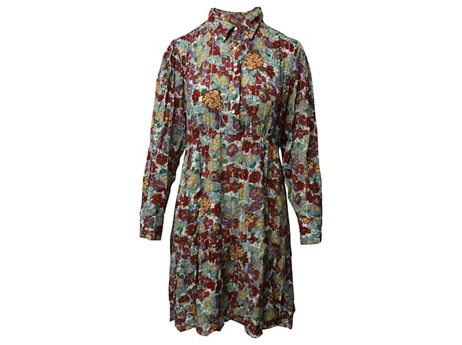 Ba&sh Mini-robe chemise froncée en viscose mousseline métallisée à imprimé fleuri Fibre de cellulose  ref.1086361