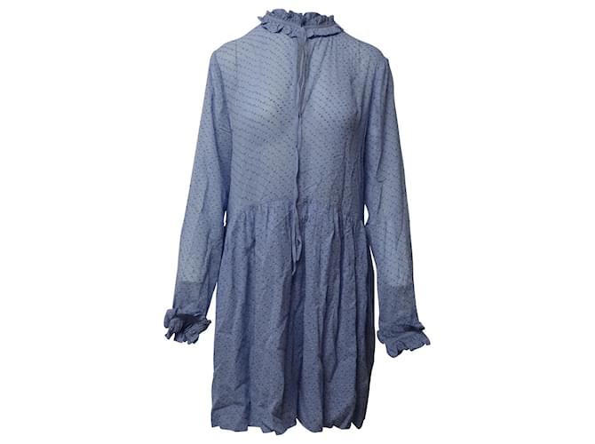 Ganni Ruffled Collar Printed Midi Dress in Powder Blue Viscose Cellulose fibre  ref.1086367