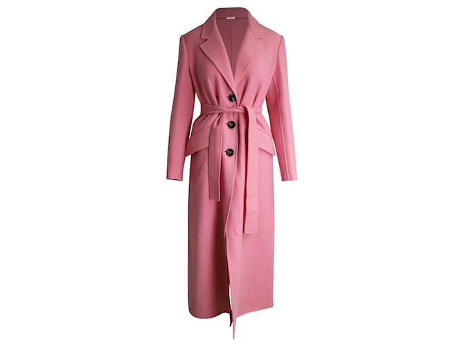 Miu Miu Belted Long Coat in Pink Virgin Wool  ref.1086369