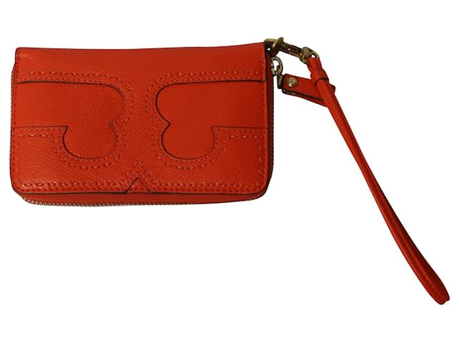 Tory Burch All T Zip Phone Wristlet Wallet in Orange Leather  ref.1086371