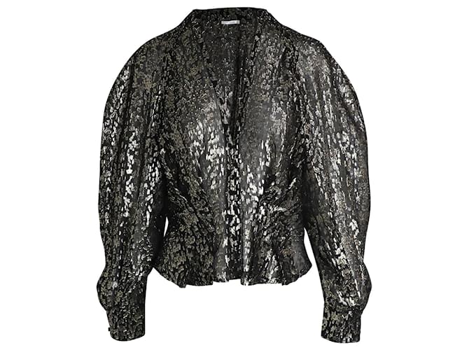 Blusa metalizada con mangas abullonadas de seda negra de IRO Negro  ref.1086394