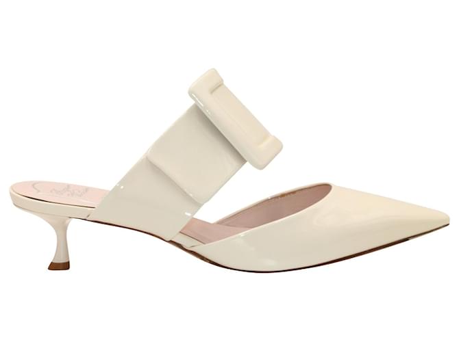Roger Vivier Viv' In The City Mules in Off-White Patent Leather   ref.1086396