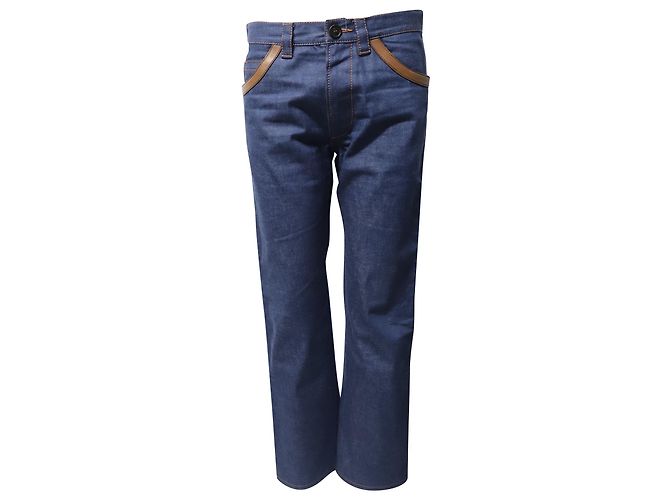 Vaqueros de pernera recta con ribete de cuero Prada Denim en algodón azul
