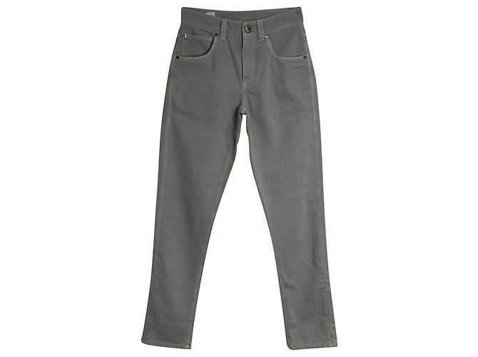 Brunello Cucinelli Vaqueros denim de pernera recta y talle medio en algodón verde