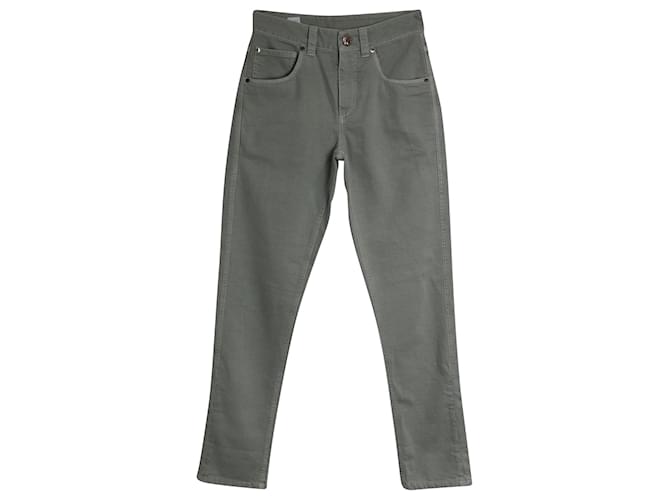 Brunello Cucinelli Jeans de cintura média com perna reta em algodão verde  ref.1086402