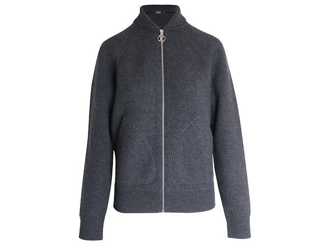 Louis Vuitton Forever Front Zip Bomber Jacket in Grey Cotton Cashmere