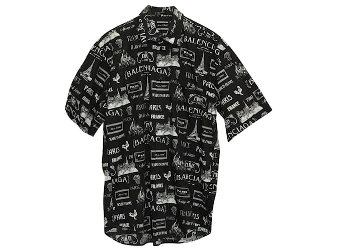 Camisa con estampado París y logo de Balenciaga en algodón negro  ref.1086436