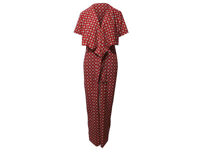 Sandro Paris Printed Flowy Jumpsuit in Red Polyester  ref.1086445