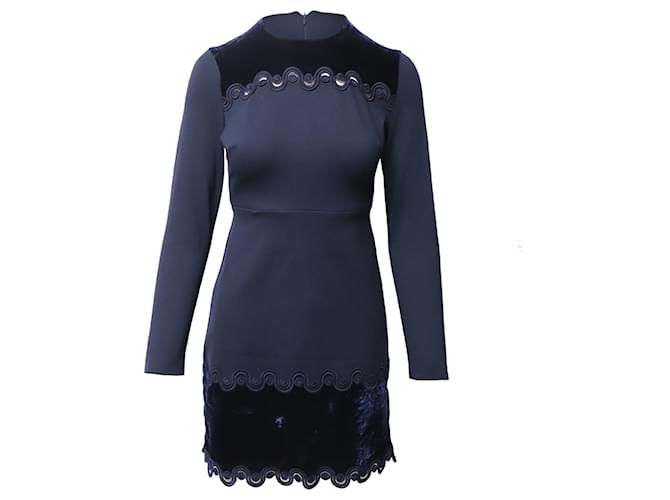 Sandro Paris Edma Braid Trimmed Dress in Navy Blue Viscose Cellulose fibre  ref.1086454