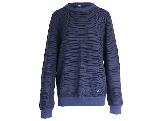 Suéter listrado Louis Vuitton com gola redonda em algodão marinho Azul marinho  ref.1086462