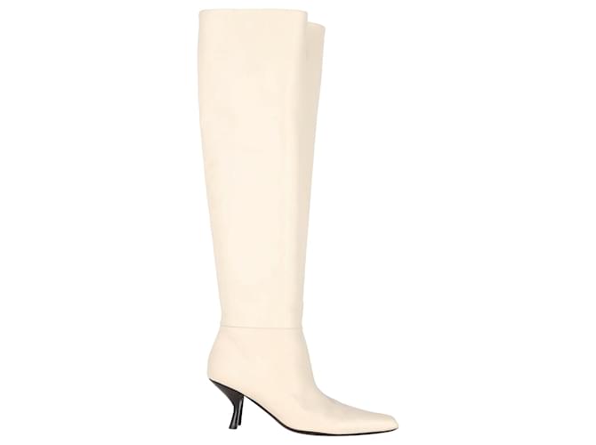 The Row Bourgeoisie Over-the-Knee Boots in Cream Calfskin Leather White Pony-style calfskin  ref.1086465