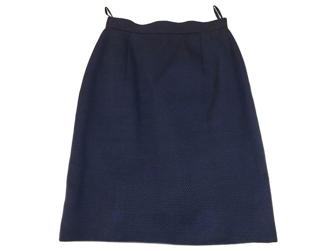 Falda entallada Chanel azul marino de algodón Talla 36