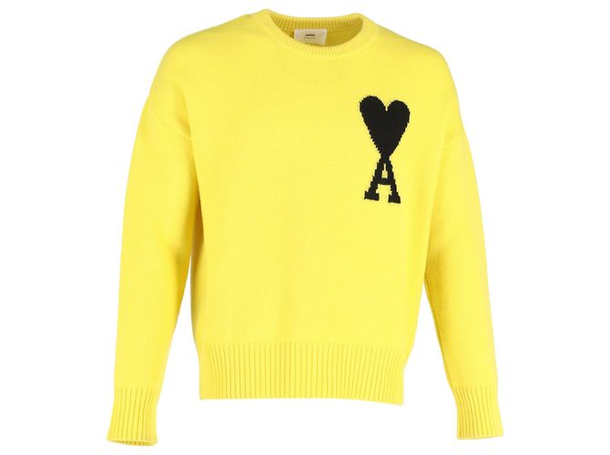 AMI Paris Pull Oversize Ami de Coeur en Laine Jaune