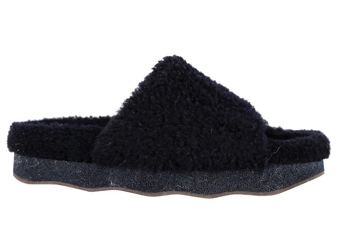Chloé Ciabatte ondulate Chloe in shearling nero e pelle