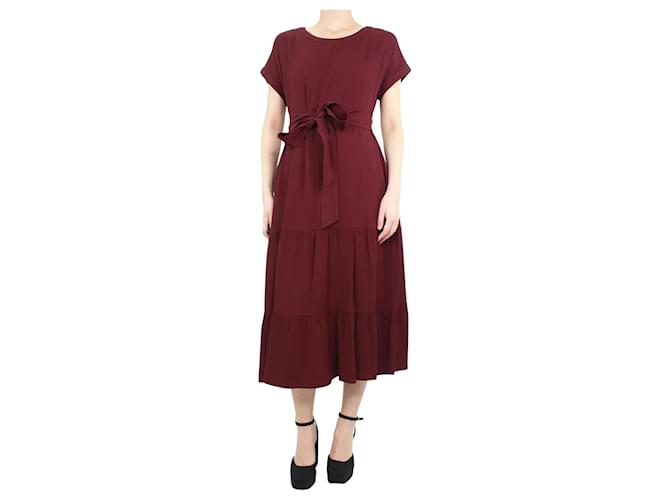 Weekend Max Mara Burgundy short-sleeved midi dress with belt - size UK 12 Red Acetate  ref.1086598