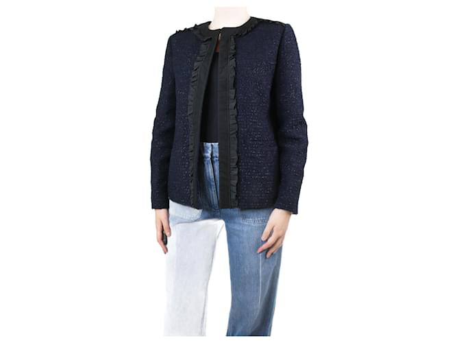 Etro Blauer Tweed-Blazer mit Rüschenbesatz – Größe UK 12 Baumwolle  ref.1086599