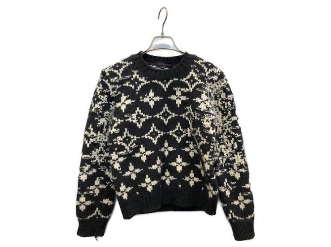 ***LOUIS VUITTON (Louis Vuitton)  Pull ras du cou en maille à monogramme déformé Gris