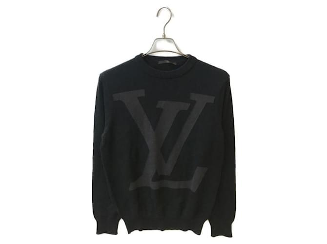 ***LOUIS VUITTON (Louis Vuitton)  LV big logo crew neck knit Black Cotton  ref.1086624