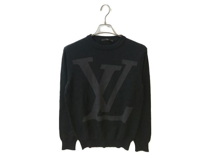 ***LOUIS VUITTON (Louis Vuitton)  Strickpullover mit Rundhalsausschnitt und großem LV-Logo Schwarz