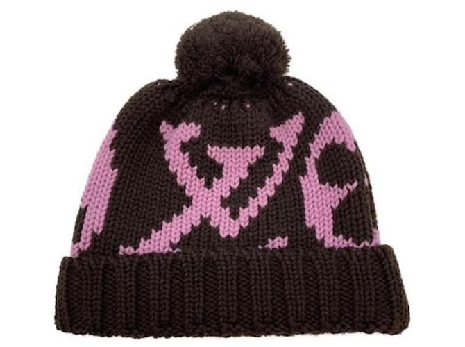 ***LOUIS VUITTON (Louis Vuitton)  Bonnet Grand Floor knit hat Brown Pink  ref.1086629