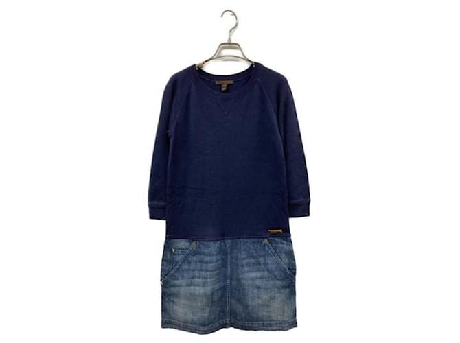***LOUIS VUITTON (Louis Vuitton)  Vestido jeans trocando de malha Azul marinho Seda Algodão Lã Poliuretano  ref.1086635
