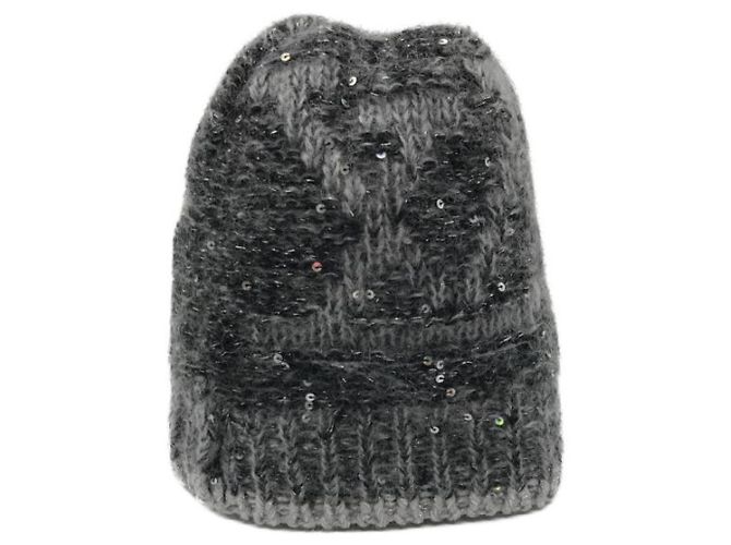 ***LOUIS VUITTON (Louis Vuitton)  Bonnet monogram glitter knit hat Grey