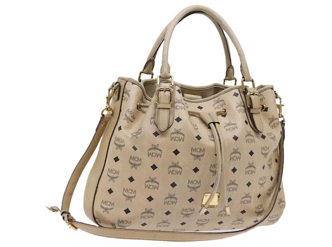 Logogramme MCM Vicetos 2way Sac à Main PVC Cuir Beige Auth 54513  ref.1086778