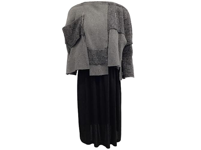 Comme des Garcons Robe plissée en laine grise et noire  ref.1086848