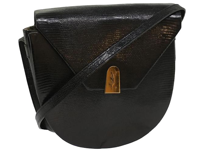 SAINT LAURENT Shoulder Bag Exotic leather Black Auth am5032  ref.1086849