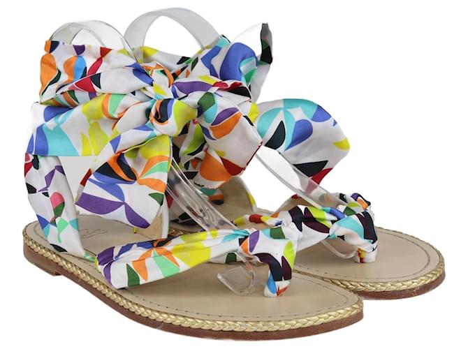 Christian Louboutin Multicolor Printed Satin Niloofar Ankle Wrap Flat Sandals Multiple colors Cloth  ref.1086971