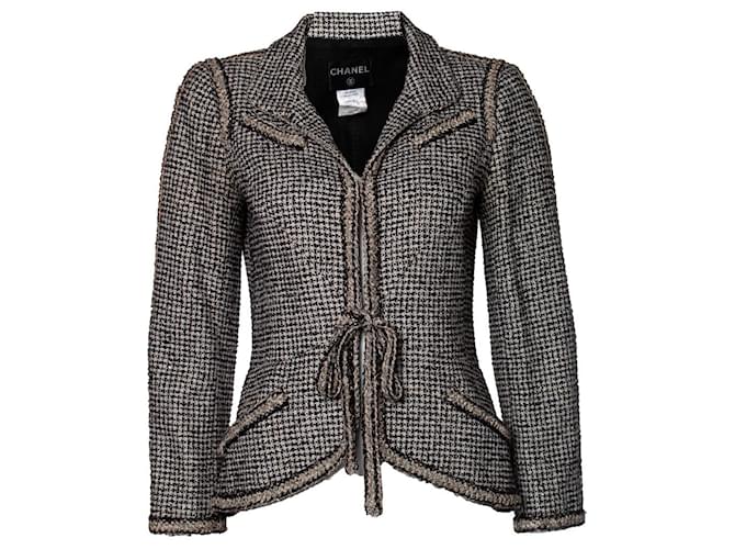 Chanel, giacca in tweed nero e oro Lana  ref.1086977